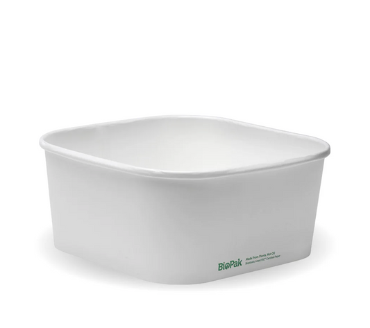 1,400ml White BioBoard Square Takeaway Base - 300/carton